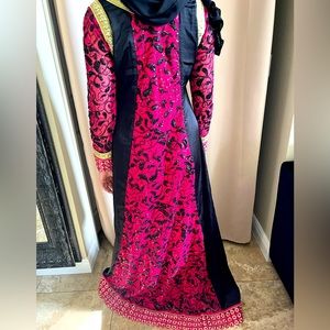 Black Barbie pink abaya kameez